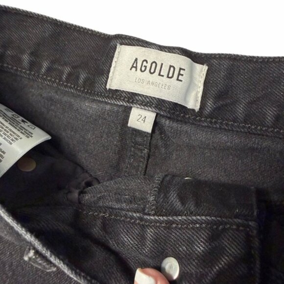 AGOLDE Women's Black Denim Shorts Raw Hem Button Fly Sz 24 - Picture 4 of 10